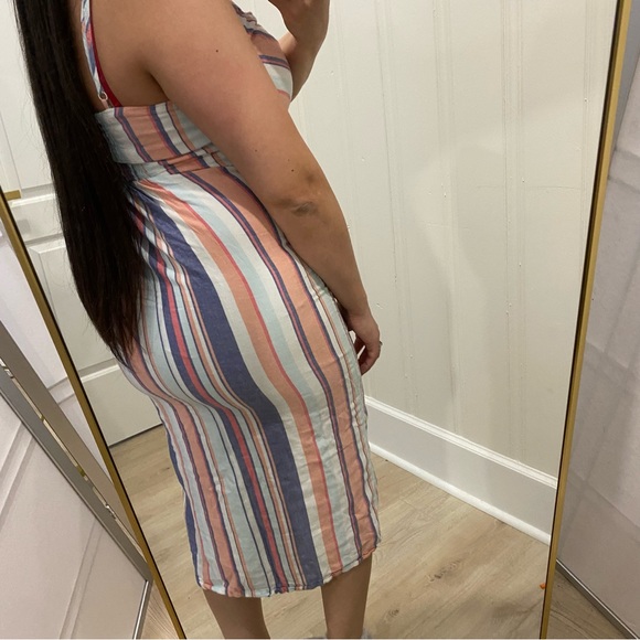 Linen Midi dress casual spring summer dress slip on striped - Picture 8 of 8